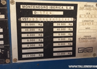 Bañera basculante marca Montenegro, de 3 ejes de ballesta, el primero elevable. año 2003