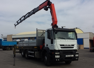 Crane truck IVECO AD260S36Y/PT, 6x2, 3th axel lift, yar 2007, open box, crane Palfinger PK23002 with 6 hydraulic arms and two manuals, winch and remote control