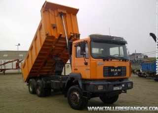 Dumper MAN 33.364, 6x4, manual, año 2001, caja Meiller Kipper.